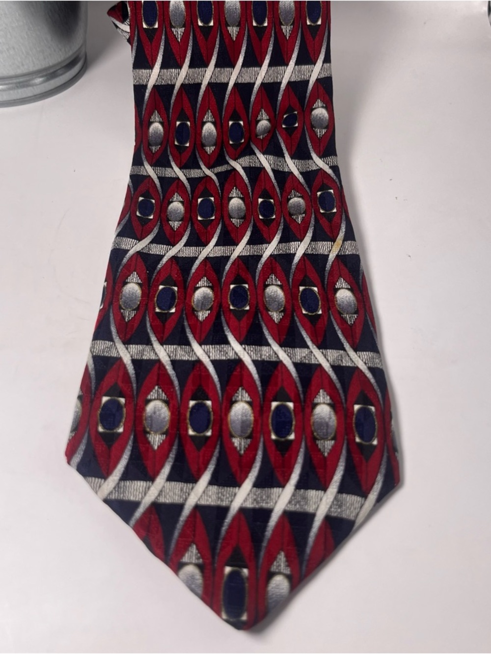 Pierre Balmain Vintage Abtract Geometric Silk Tie‎ Red and Navy Formal Office
